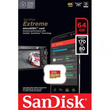 Карта памяти SanDisk 64GB microSD class 10 UHS-I U3 V30 Extreme Фото 1