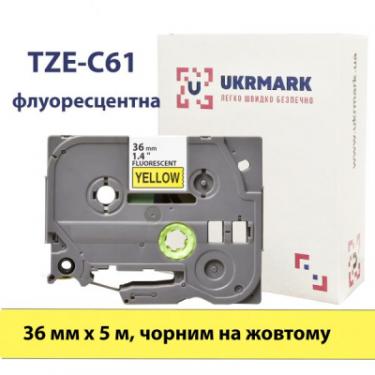 Лента для принтера этикеток UKRMARK B-Fc-TC61P-BK/YE, аналог TZeC61, флуорисцентна, 36 Фото