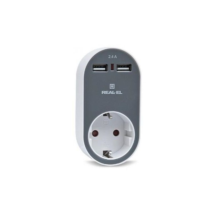 Зарядное устройство REAL-EL USB-устройств + розетка Фото