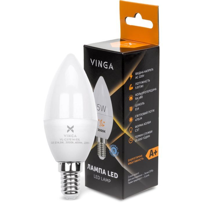 Лампочка Vinga VL-C37E14-53L Фото