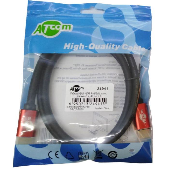 Кабель мультимедийный Atcom HDMI M to HDMI M 1.0m V2.0 Фото