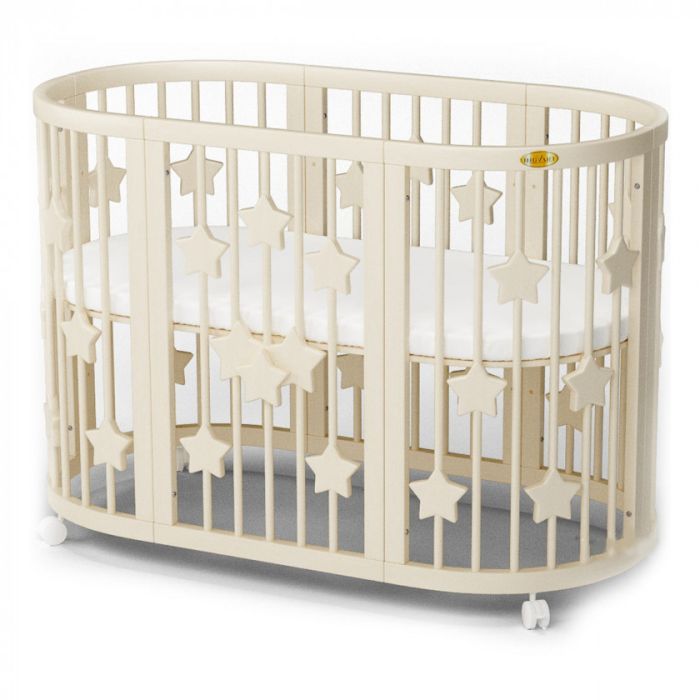 Кроватка Ingvart SMART BED ROUND со звездочками молочный Фото