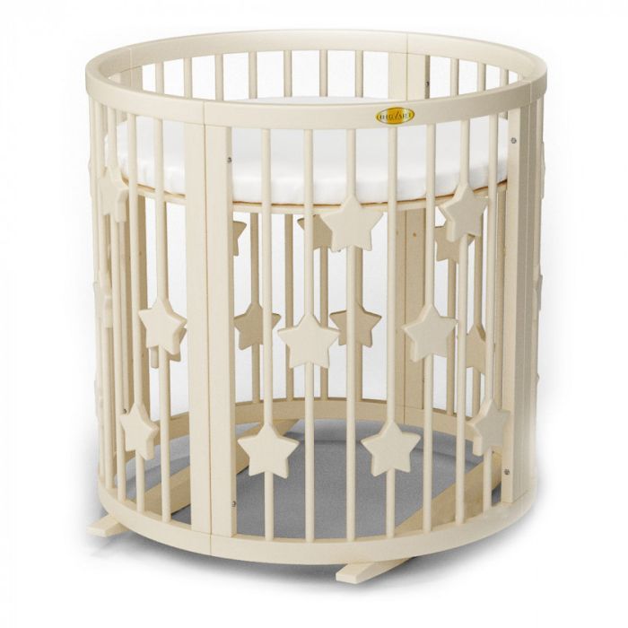 Кроватка Ingvart SMART BED ROUND со звездочками молочный Фото 1