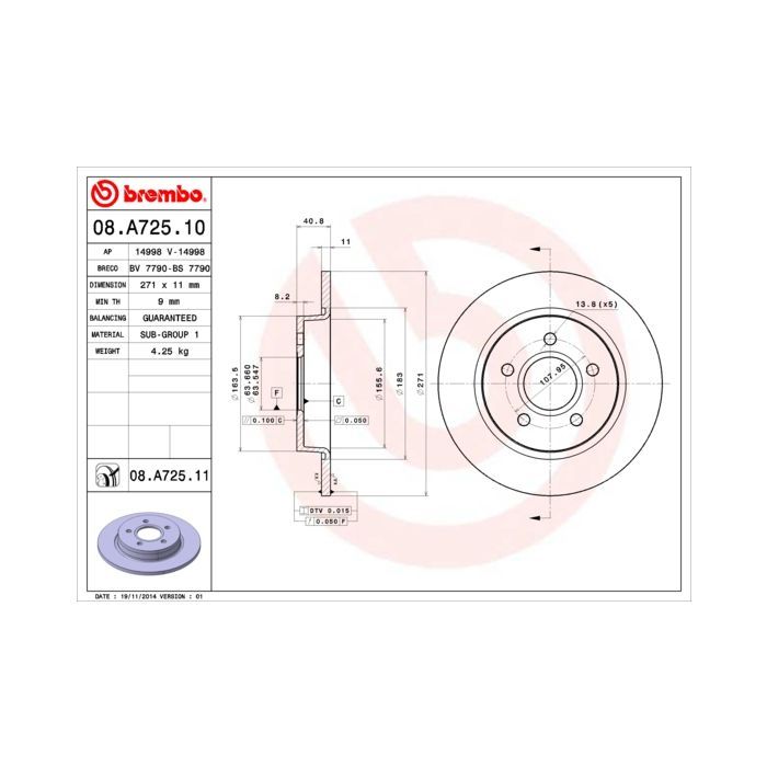 Тормозной диск Brembo 08.A725.10 Фото