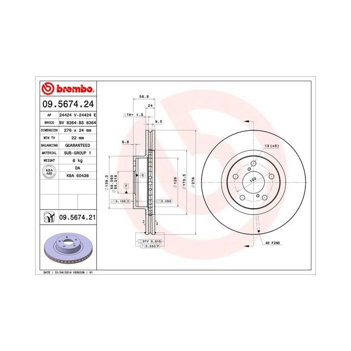 Тормозной диск Brembo 09.5674.21 Фото