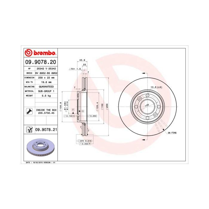 Тормозной диск Brembo 09.9078.20 Фото