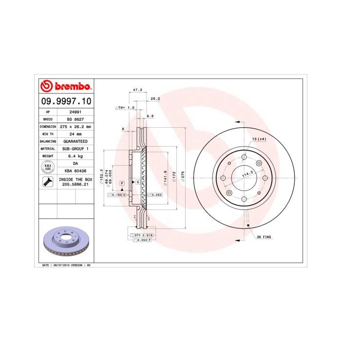 Тормозной диск Brembo 09.9997.10 Фото