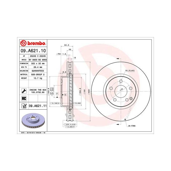 Тормозной диск Brembo 09.A621.11 Фото
