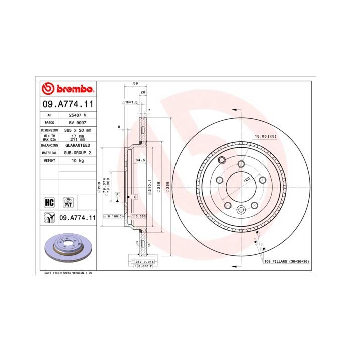 Тормозной диск Brembo 09.A774.11 Фото