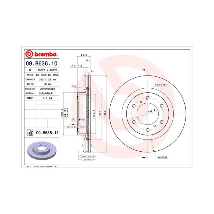 Тормозной диск Brembo 09.B636.11 Фото
