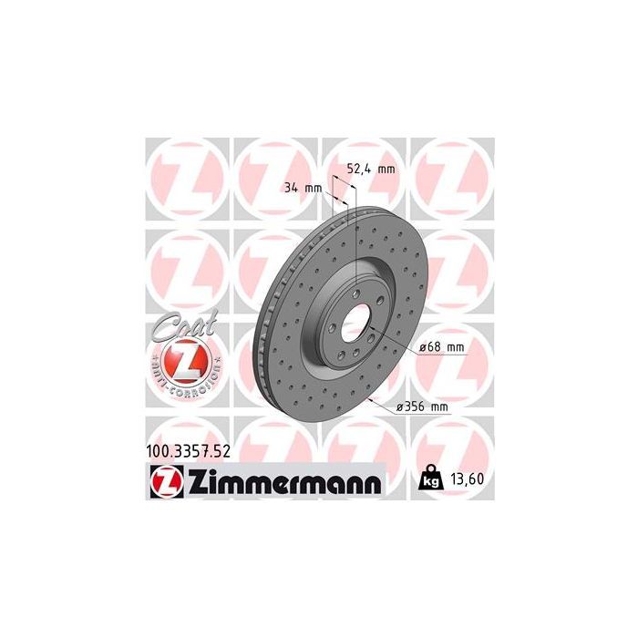 Тормозной диск ZIMMERMANN 100.3357.52 Фото