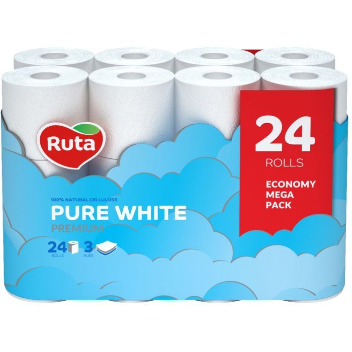 Туалетная бумага Ruta Pure White 3 шари 24 рулони Фото