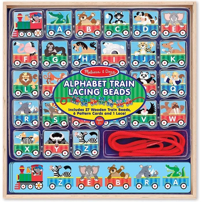 Развивающая игрушка Melissa&Doug деревянная шнуровка-паровозик "Алфавит" Фото