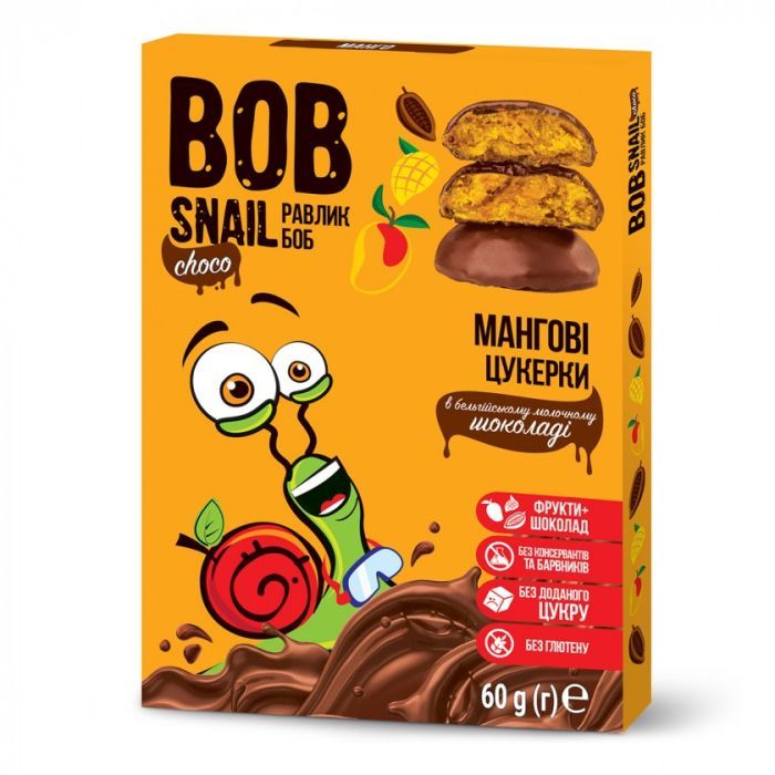 Конфета Bob Snail манго в молочному шоколаді 60 г Фото