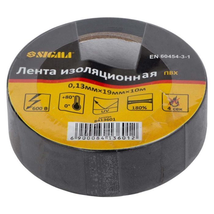 Изоляционная лента Sigma ПВХ чорна 0.13мм*19мм*10м Фото