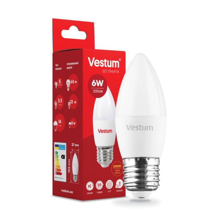 Лампочка Vestum C37 6W 3000K 220V E27 Фото