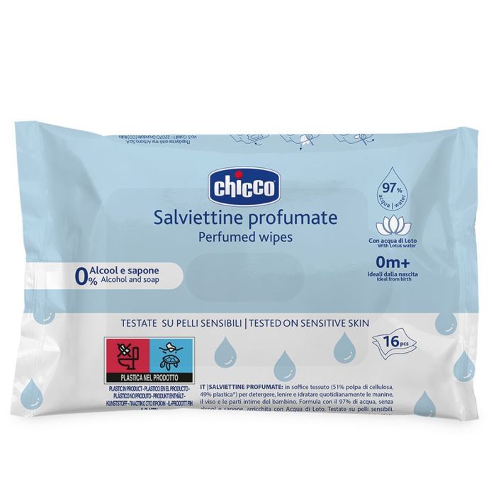 Детские влажные салфетки Chicco мягкие очищающие, 16 шт Фото