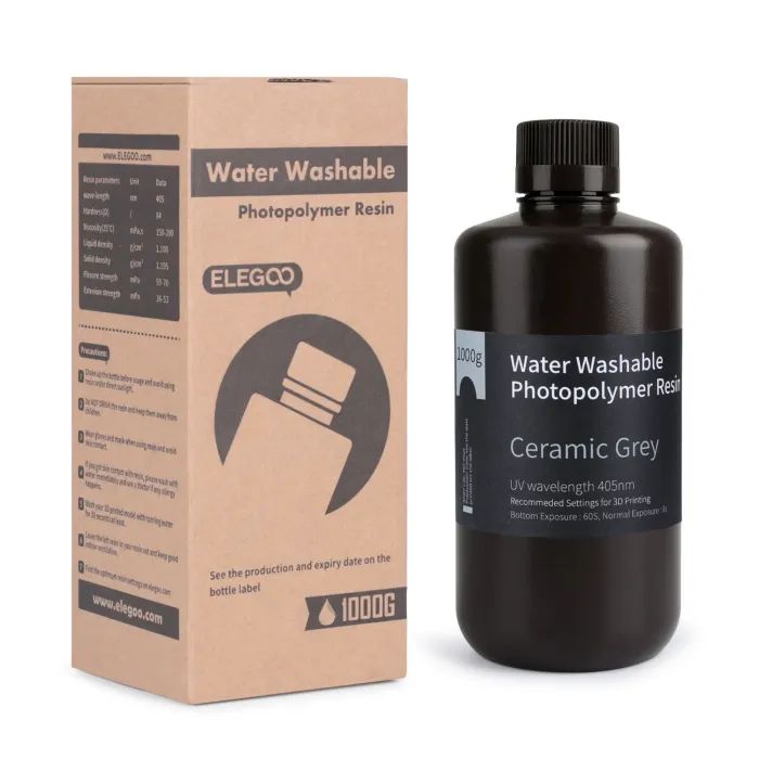 Фотополимерная смола ELEGOO Resin, Water Washable, 1кг, gray Фото
