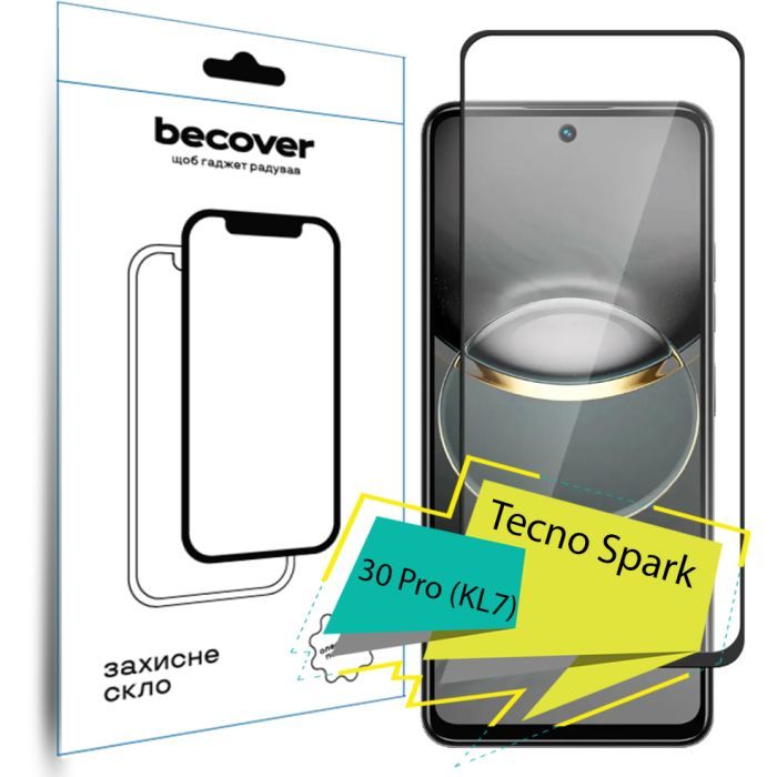 Стекло защитное BeCover Tecno Spark 30 Pro (KL7) Black Фото