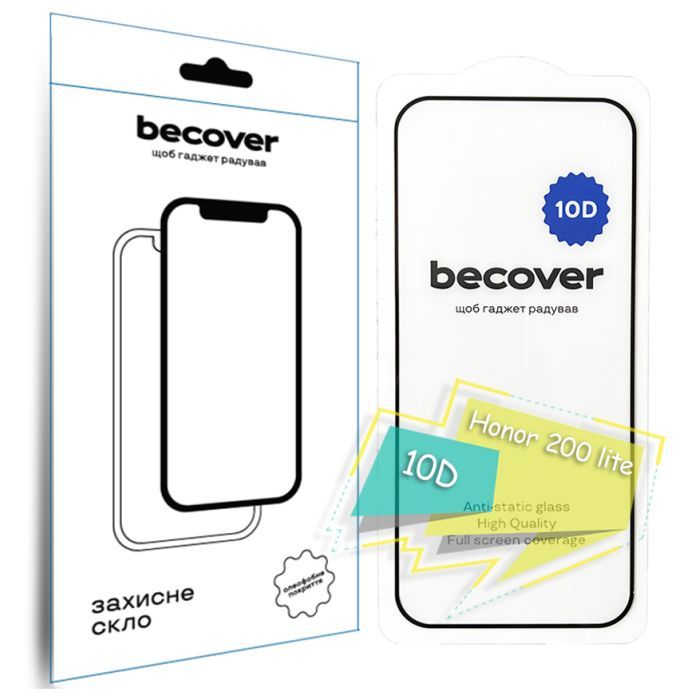Стекло защитное BeCover Honor 200 lite 10D Black Фото