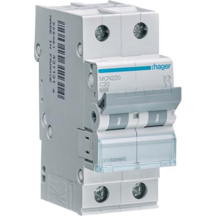 Автоматический выключатель Hager 2-п. C 20A (6kA) 2M (A) Фото