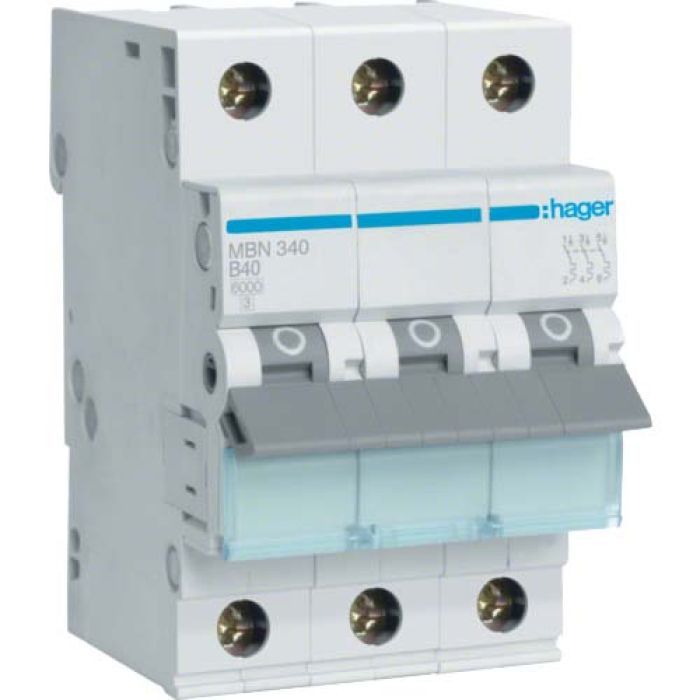 Автоматический выключатель Hager 3-п. B 40A (6kA) 3M (B) Фото