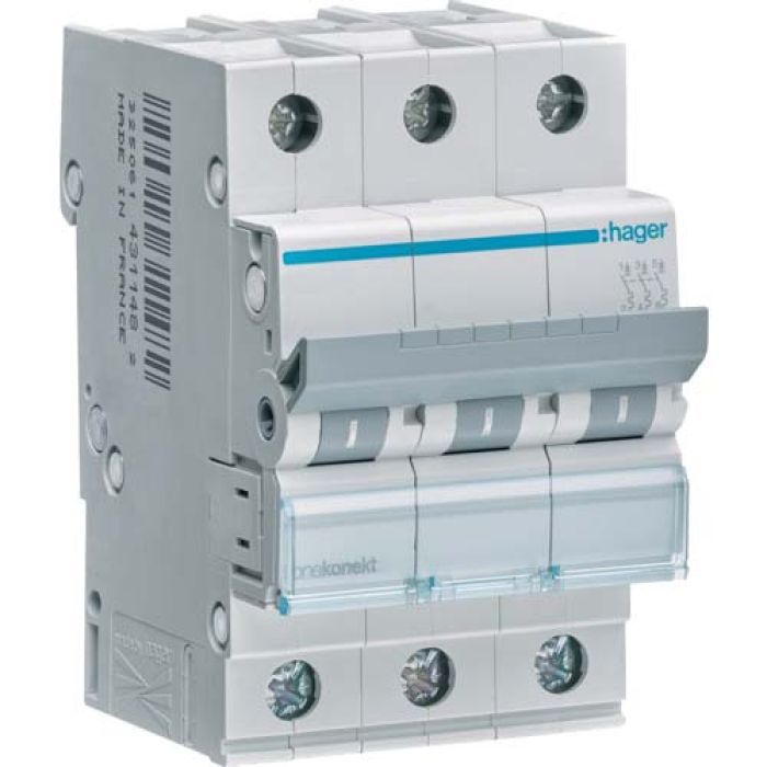 Автоматический выключатель Hager 3-п. C 16A (6kA) 3M (A) Фото