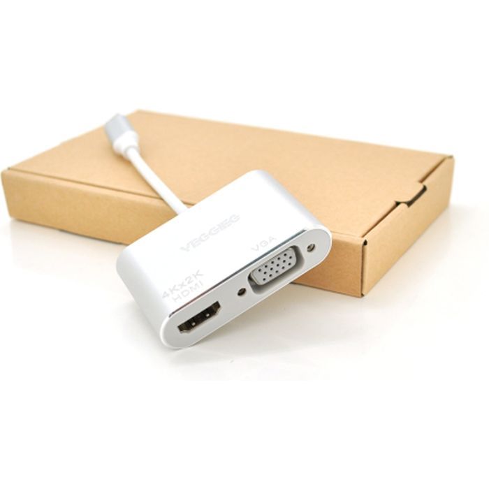 Концентратор VEGGIEG USB-C 2-in-1 HDMI + VGA 0.1m silver Фото