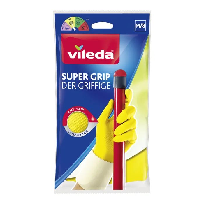 Перчатки хозяйственные Vileda Super Grip Латексні Надміцні Розмір M Фото