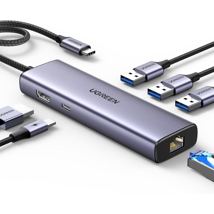 Концентратор Ugreen USB-C 6-in-1 3xUSB 3.0 + HDMI 4K@30Hz + RJ45 1000M Фото