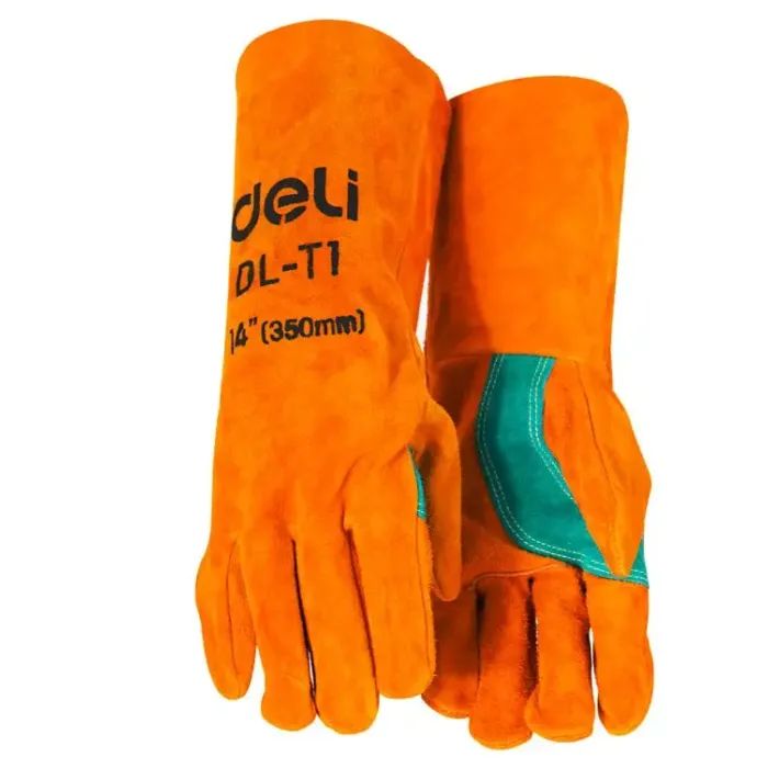 Защитные перчатки Deli Cowhide, краги сварщика 14" Фото
