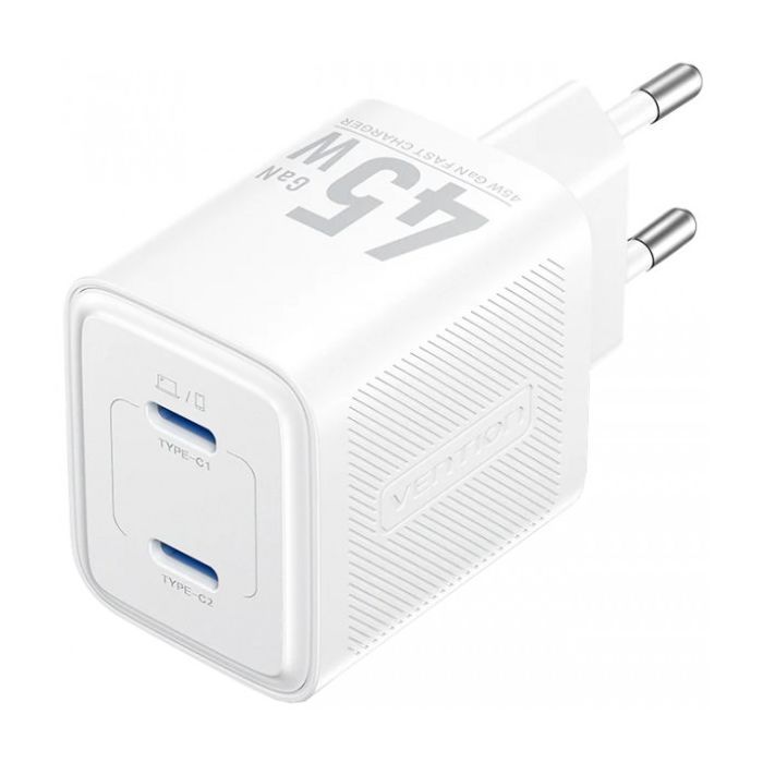 Зарядное устройство Vention 2xUSB-C PD45W GaN white Фото