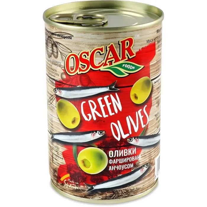 Овощная консервация Oscar foods Оливки фаршированные анчоусом 300 г Фото